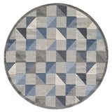 8' Round Blue And Gray Round Geometric Stain Resistant Indoor Outdoor Area Rug - Homeroots