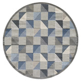 8' Round Blue And Gray Round Geometric Stain Resistant Indoor Outdoor Area Rug - Homeroots