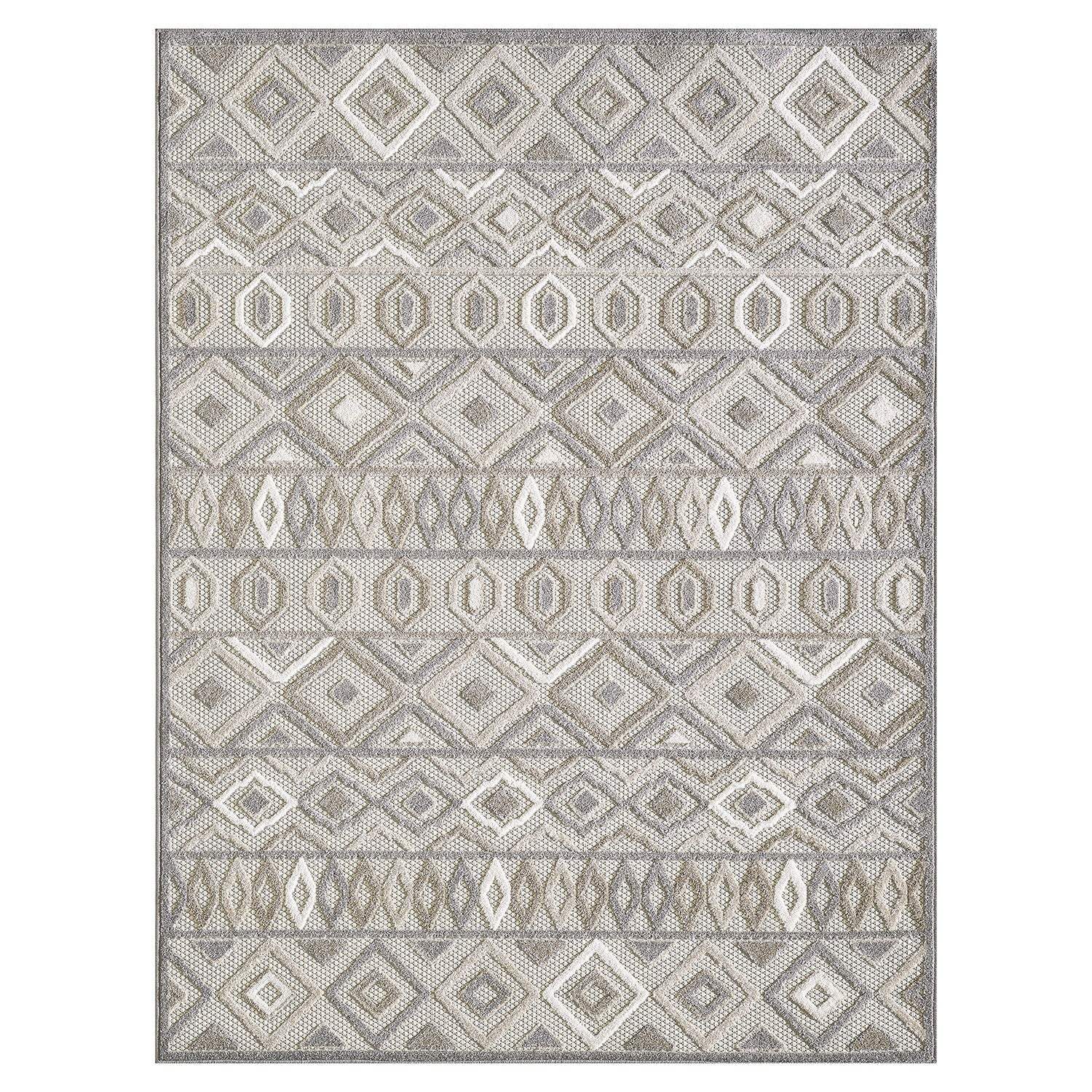 3' X 5' Gray and Ivory Southwestern Stain Resistant Indoor Outdoor Area Rug - Homeroots - Flyclothing LLC