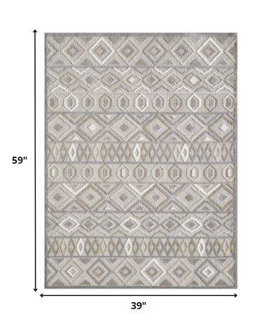 3' X 5' Gray and Ivory Southwestern Stain Resistant Indoor Outdoor Area Rug - Homeroots - Flyclothing LLC
