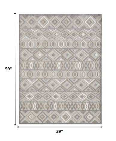 3' X 5' Gray and Ivory Southwestern Stain Resistant Indoor Outdoor Area Rug - Homeroots - Flyclothing LLC