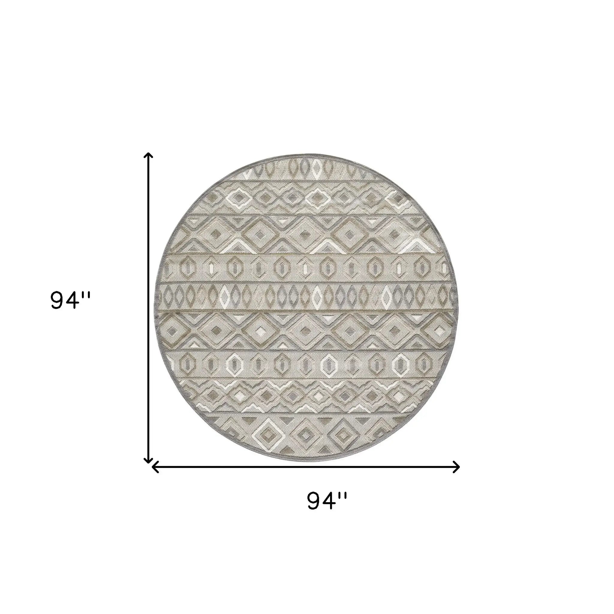 8' Round Gray And Ivory Round Southwestern Stain Resistant Indoor Outdoor Area Rug - Homeroots - Flyclothing LLC