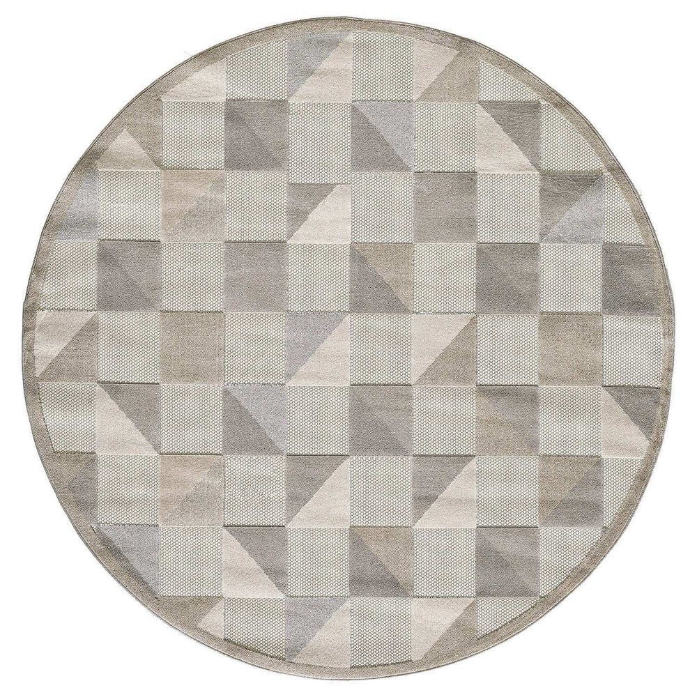 8' Round Gray Round Geometric Stain Resistant Indoor Outdoor Area Rug - Homeroots - Flyclothing LLC