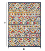 2' X 4' Ivory And Blue Southwestern Stain Resistant Indoor Outdoor Area Rug - Homeroots - Flyclothing LLC