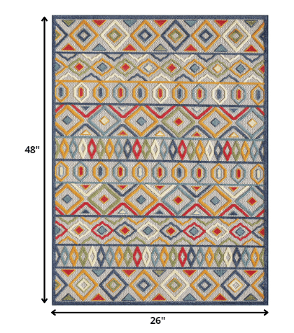 2' X 4' Ivory And Blue Southwestern Stain Resistant Indoor Outdoor Area Rug - Homeroots - Flyclothing LLC