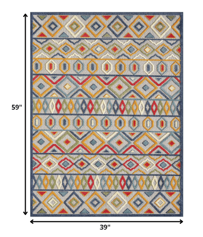3' X 5' Multi Aztec Pattern Indoor Outdoor Area Rug - Homeroots - Flyclothing LLC