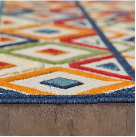 5' X 7' Ivory And Blue Southwestern Stain Resistant Indoor Outdoor Area Rug - Homeroots - Flyclothing LLC