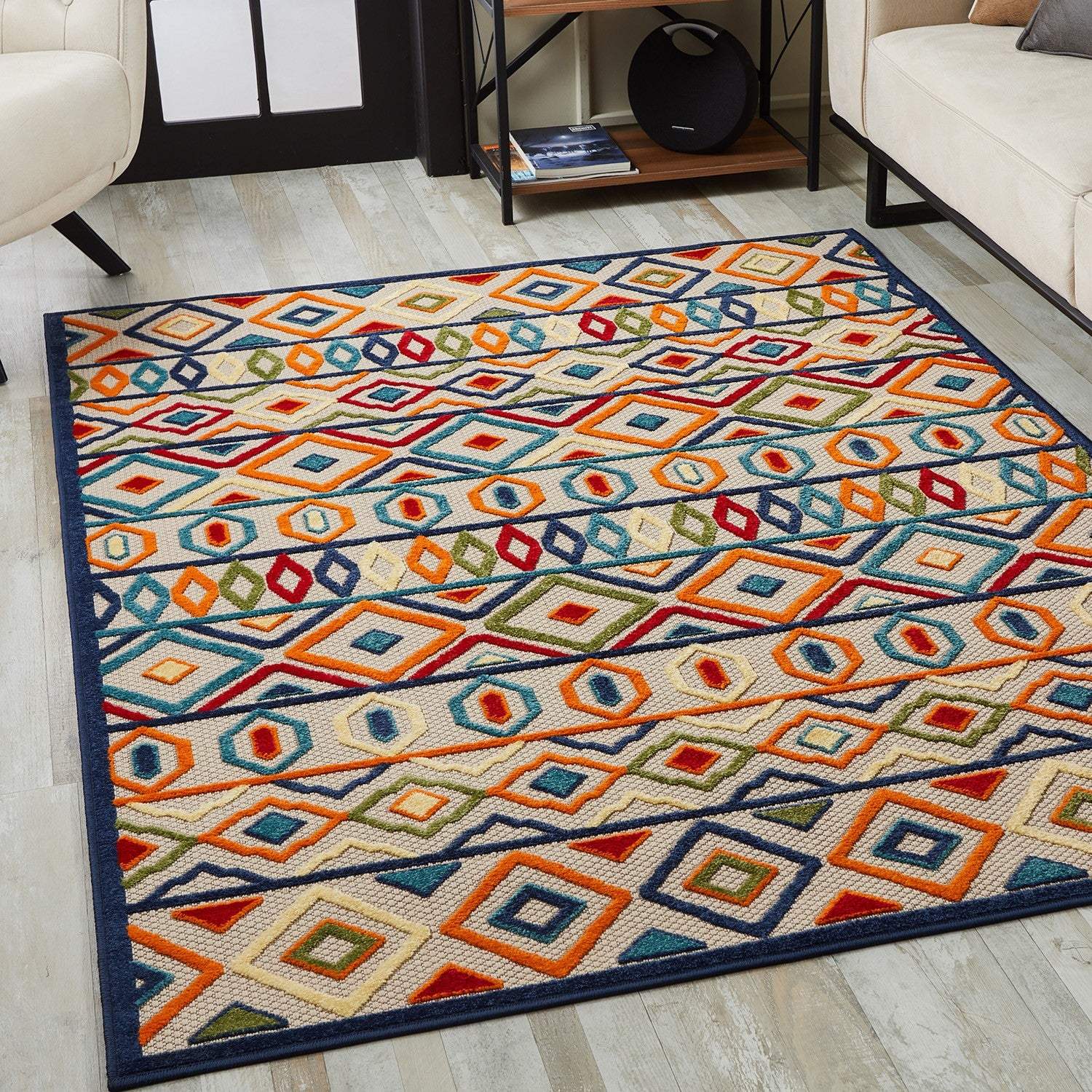 8' X 10' Ivory And Blue Southwestern Stain Resistant Indoor Outdoor Area Rug - Homeroots - Flyclothing LLC