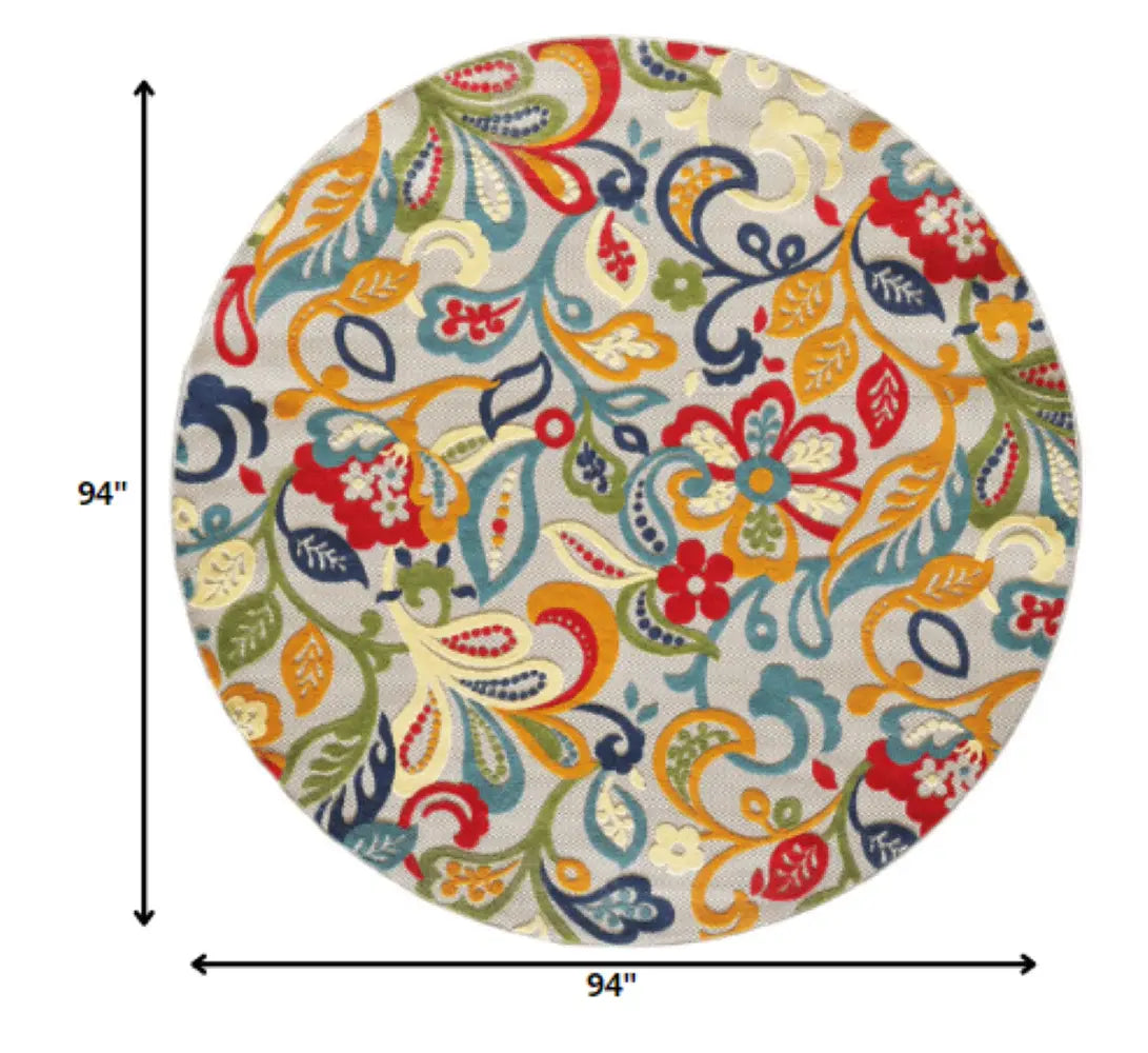 8' Round Ivory And Blue Round Floral Stain Resistant Indoor Outdoor Area Rug - Homeroots - Flyclothing LLC