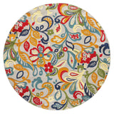 8' Round Ivory And Blue Round Floral Stain Resistant Indoor Outdoor Area Rug