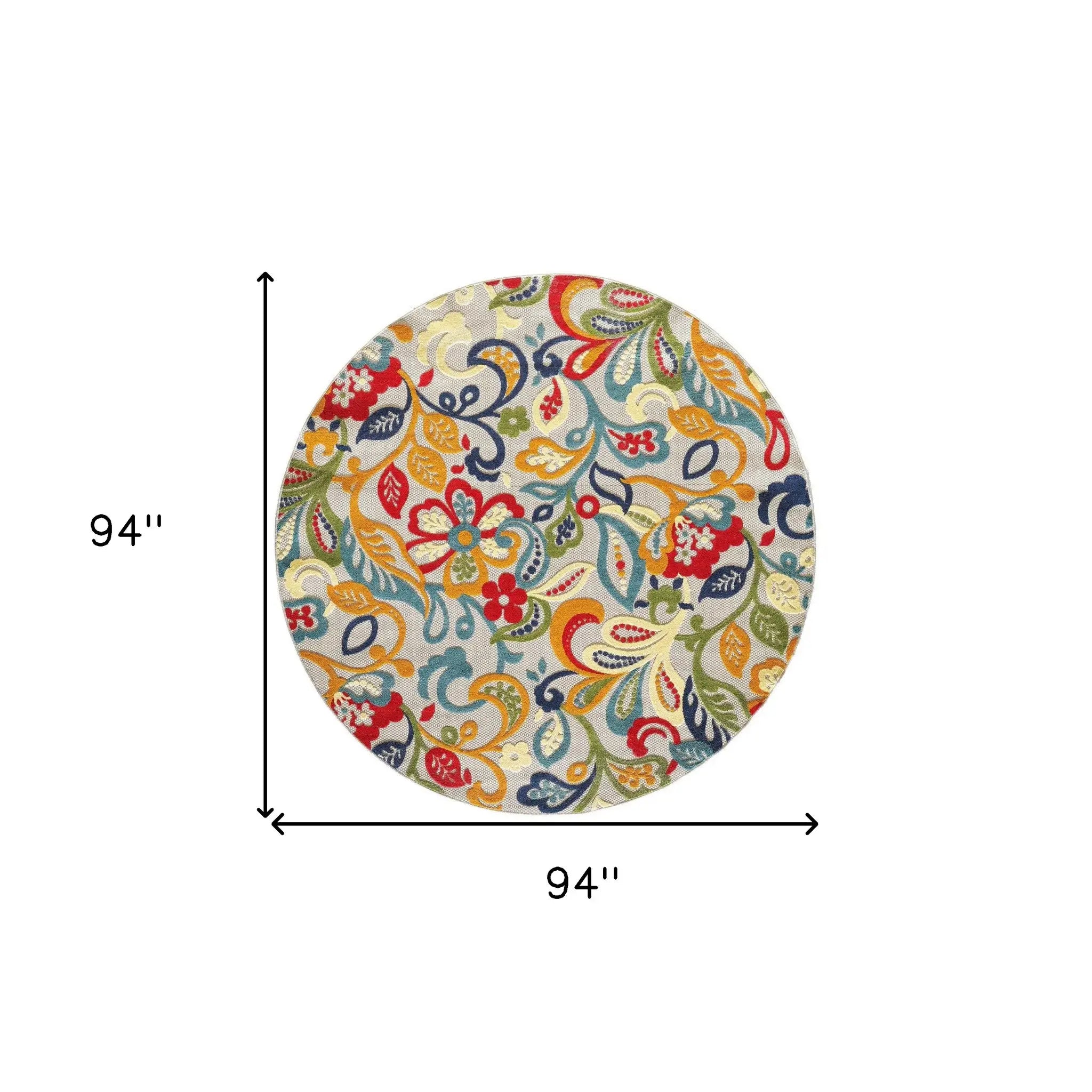 8' Round Ivory And Blue Round Floral Stain Resistant Indoor Outdoor Area Rug - Homeroots - Flyclothing LLC