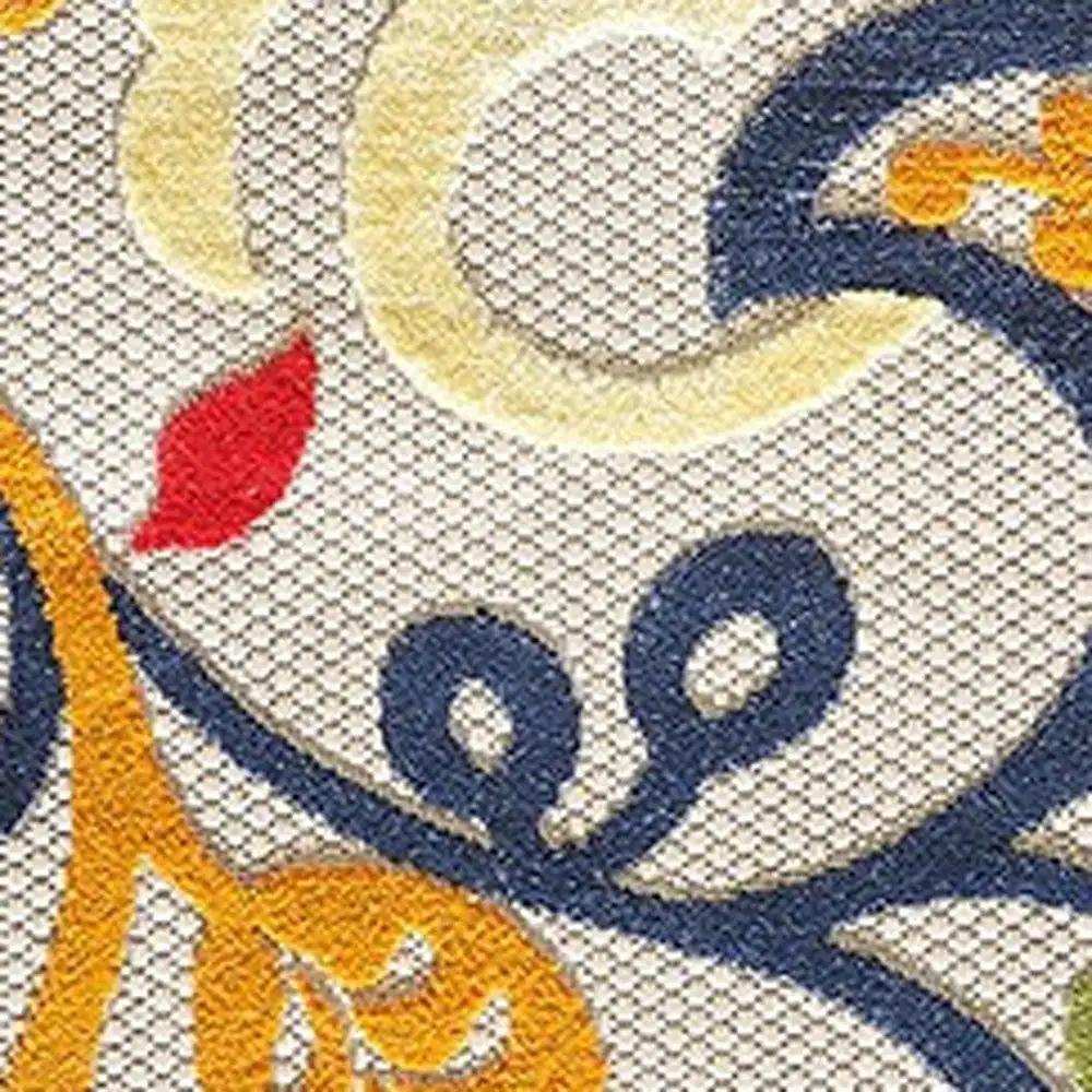 8' Round Ivory And Blue Round Floral Stain Resistant Indoor Outdoor Area Rug - Homeroots - Flyclothing LLC