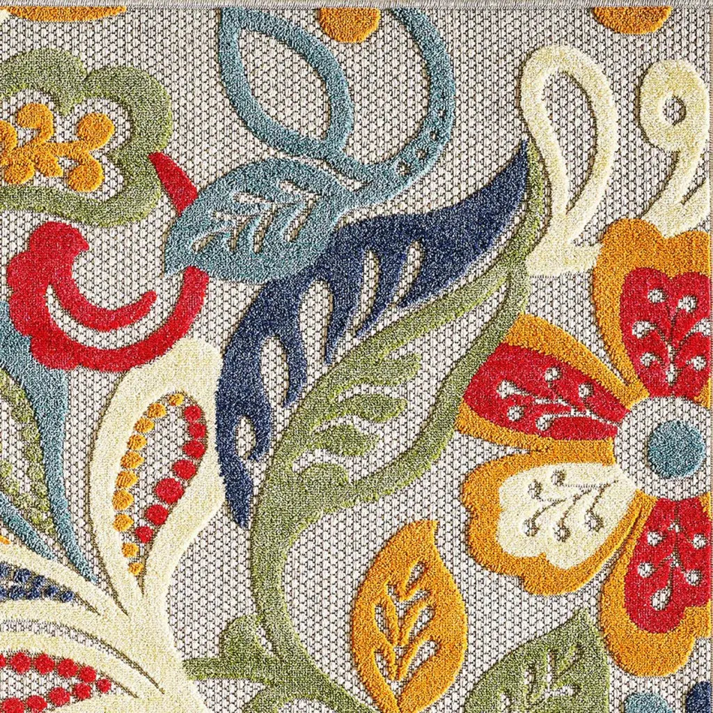 8' Round Ivory And Blue Round Floral Stain Resistant Indoor Outdoor Area Rug - Homeroots - Flyclothing LLC