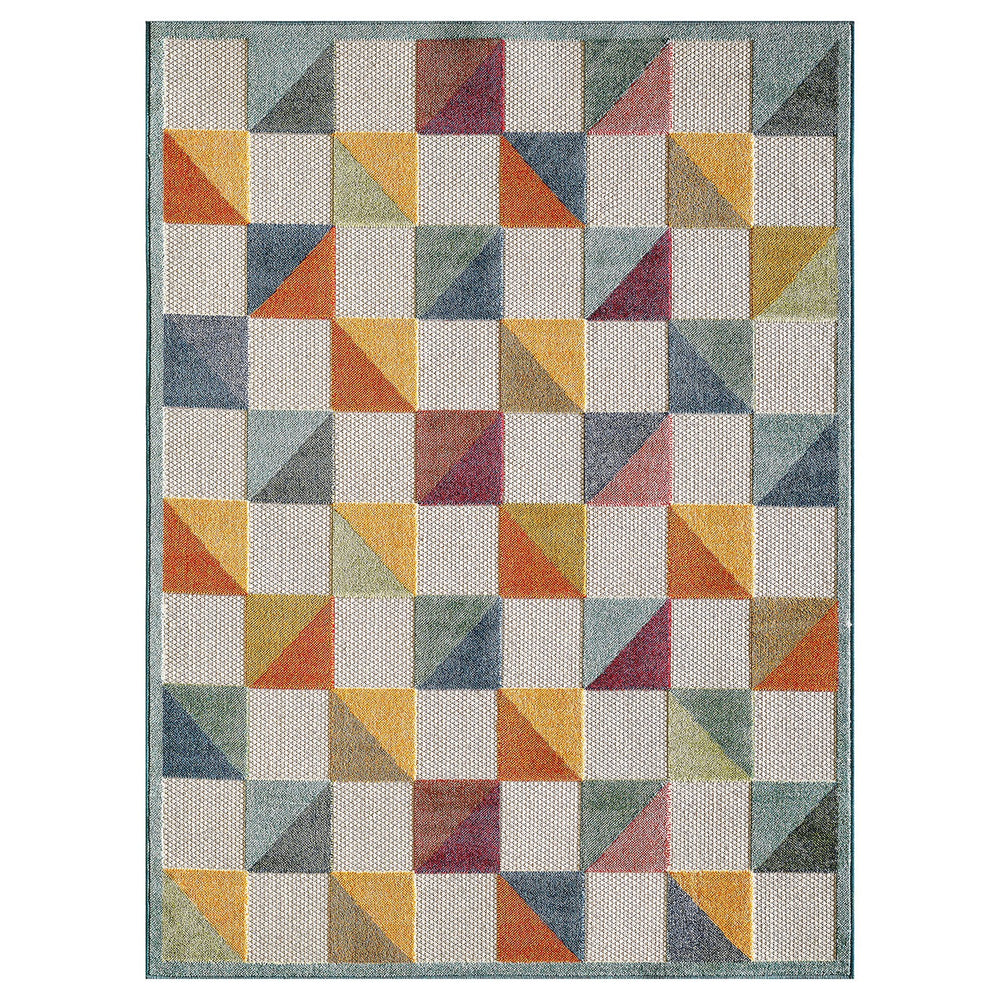 5' X 7' Orange And Ivory Geometric Stain Resistant Indoor Outdoor Area Rug - Homeroots