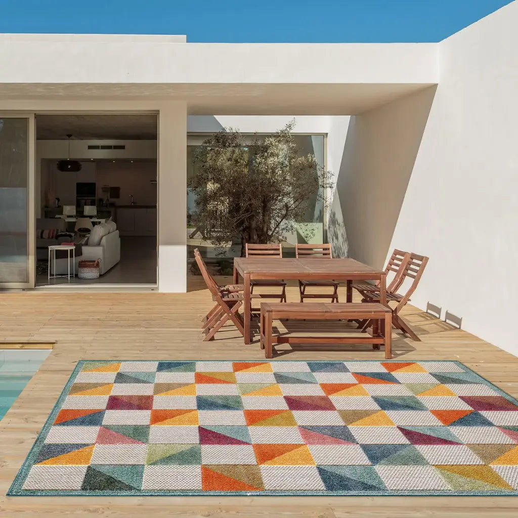 5' X 7' Orange And Ivory Geometric Stain Resistant Indoor Outdoor Area Rug - Homeroots - Flyclothing LLC