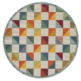 8' Round Orange And Ivory Round Geometric Stain Resistant Indoor Outdoor Area Rug - Homeroots