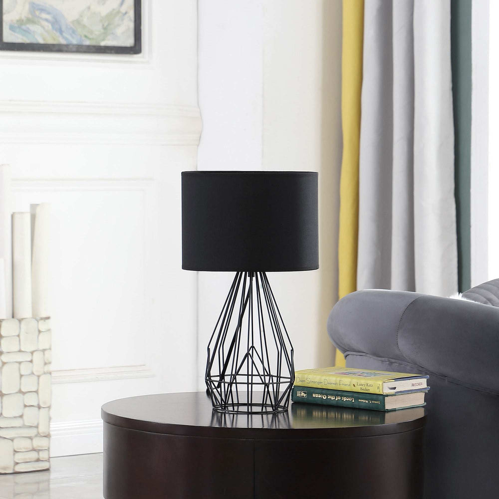 18” Asymmetric Black Cage Metal Table Lamp - Homeroots - Flyclothing LLC