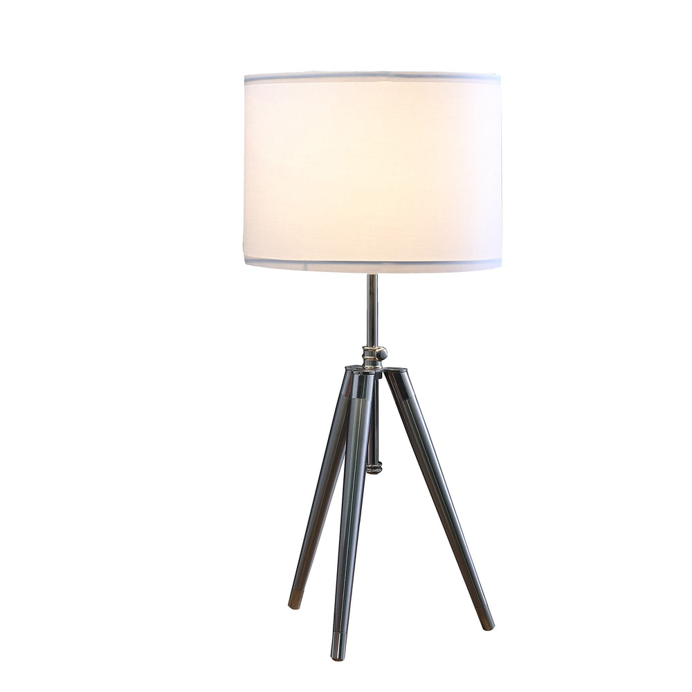 34" Silver Metal Adjustable Tripod Table Lamp With White Round Shade - Homeroots - Flyclothing LLC