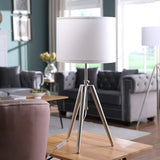 34" Silver Metal Adjustable Tripod Table Lamp With White Round Shade - Homeroots - Flyclothing LLC