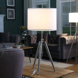 34" Silver Metal Adjustable Tripod Table Lamp With White Round Shade - Homeroots - Flyclothing LLC