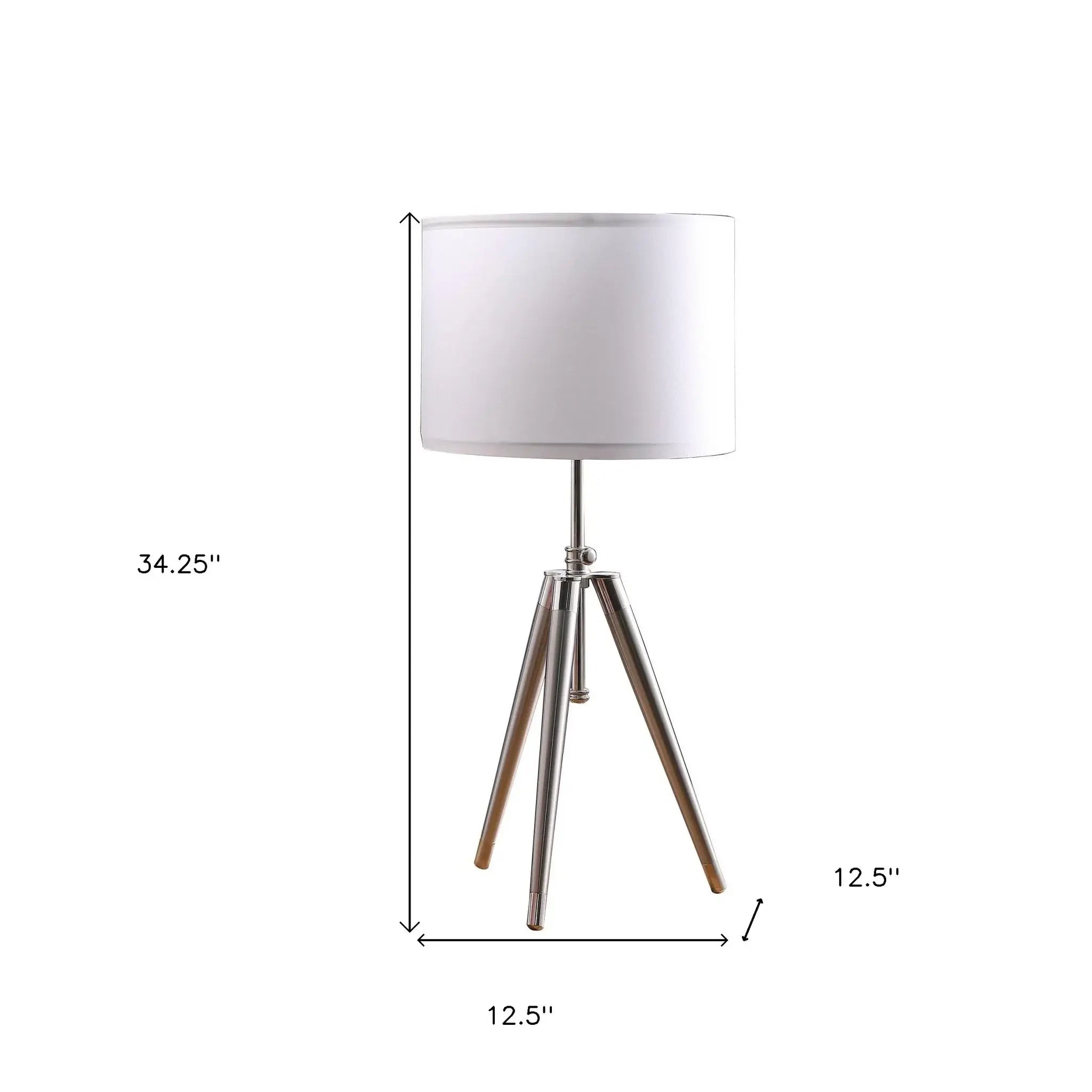 34" Silver Metal Adjustable Tripod Table Lamp With White Round Shade - Homeroots - Flyclothing LLC