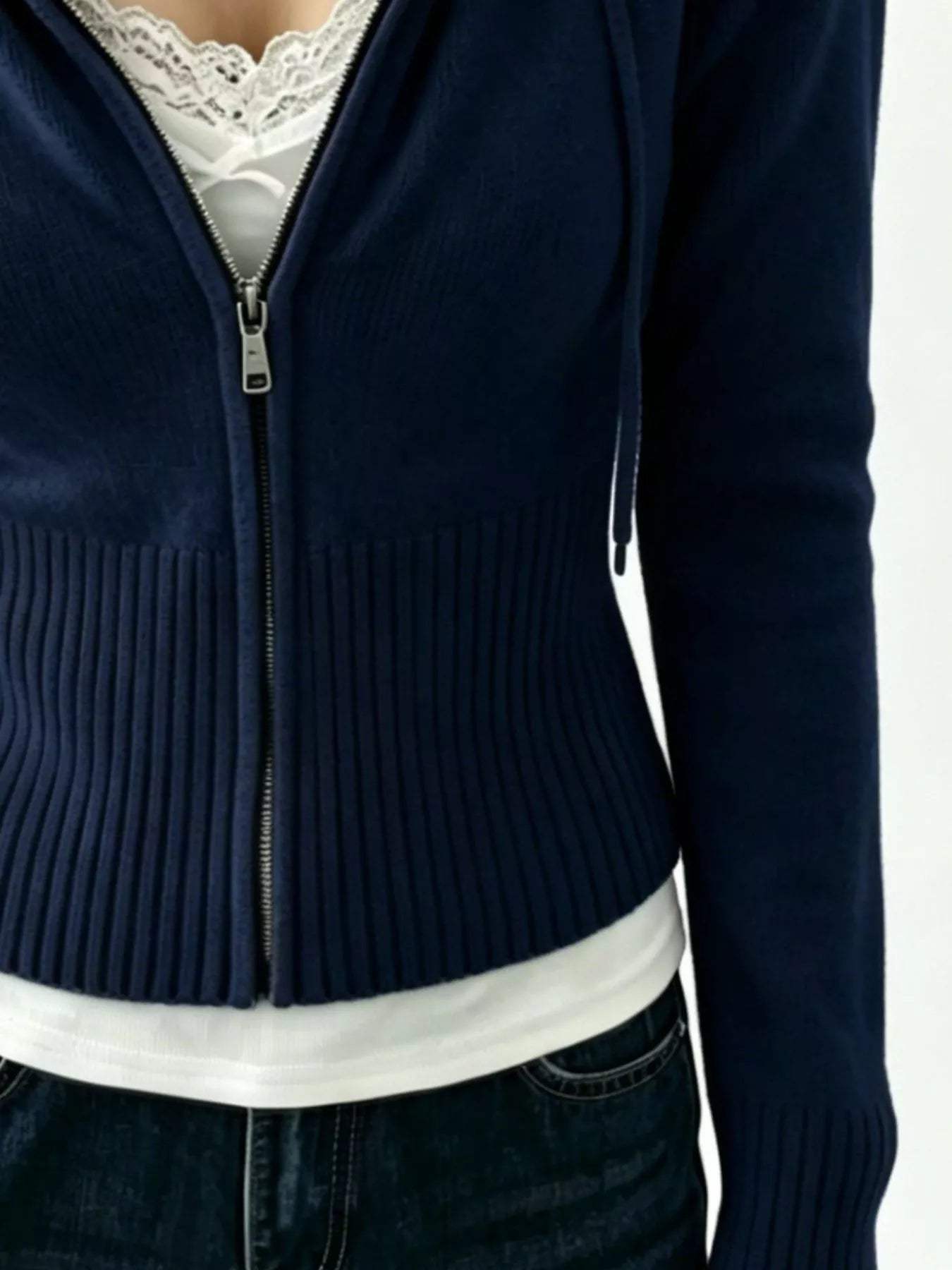 Zip-Up Cropped Hooded Cardigan - Trendsi - Flyclothing LLC