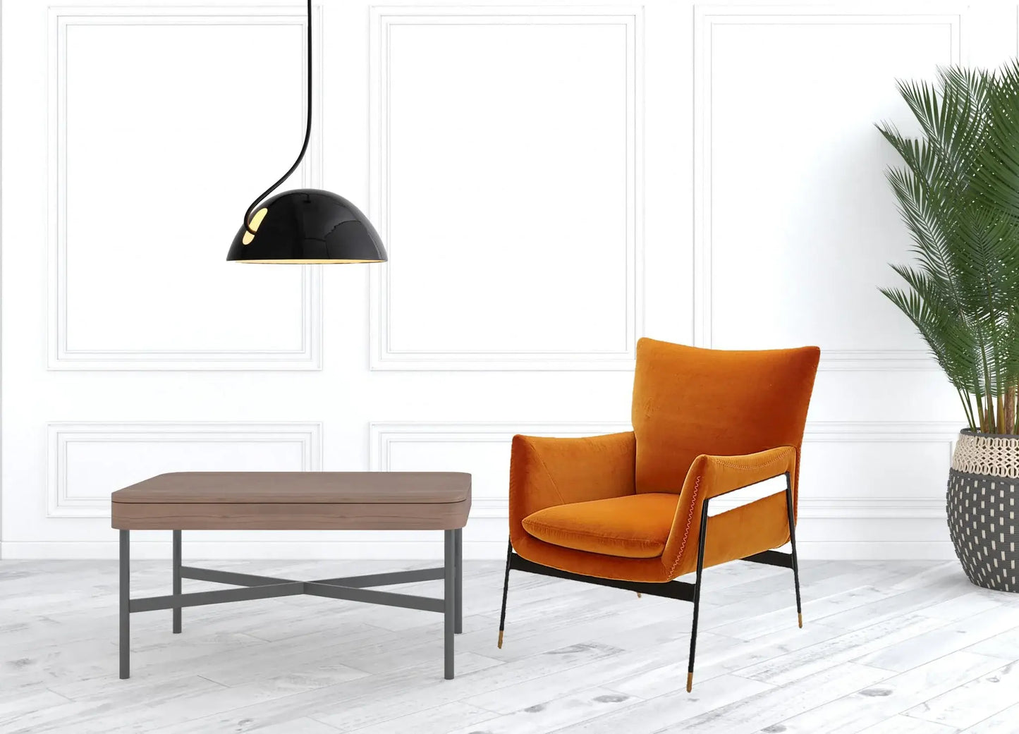 Velvet Solid Color Flared Arms Wingback Chair Metal Black Legs - Homeroots - Flyclothing LLC