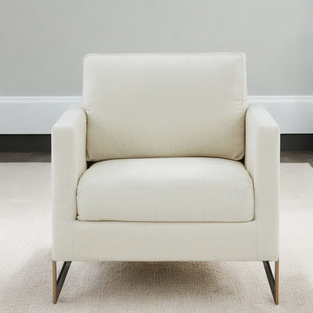 34" Cream And Gold Upholstered Arm Chair - Homeroots