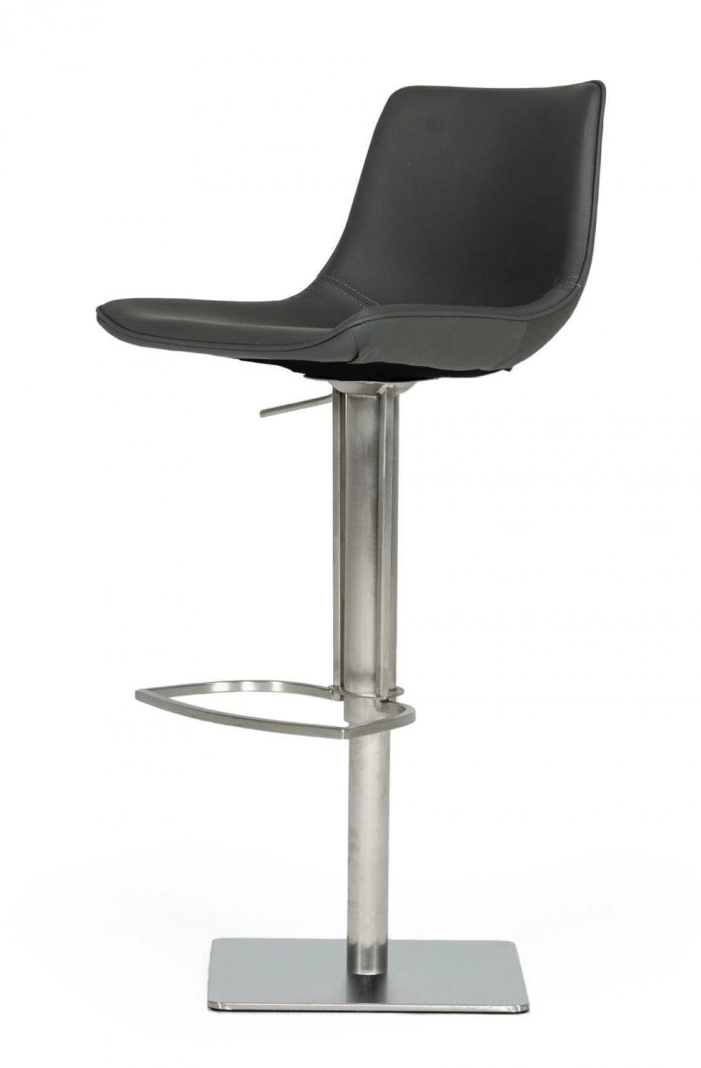 29" Gray And Silver Faux Leather And Stainless Steel Swivel Low Back Bar Height Bar Chair - Homeroots