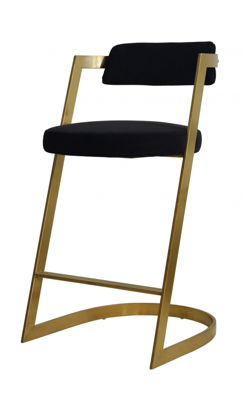 26" Black And Gold Velvet And Stainless Steel Low Back Counter Height Bar Chair - Homeroots