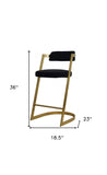 26" Black And Gold Velvet And Stainless Steel Low Back Counter Height Bar Chair - Homeroots
