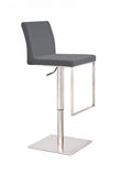 37" Gray And Silver Faux Leather And Stainless Steel Swivel Low Back Adjustable Height Bar Chair - Homeroots