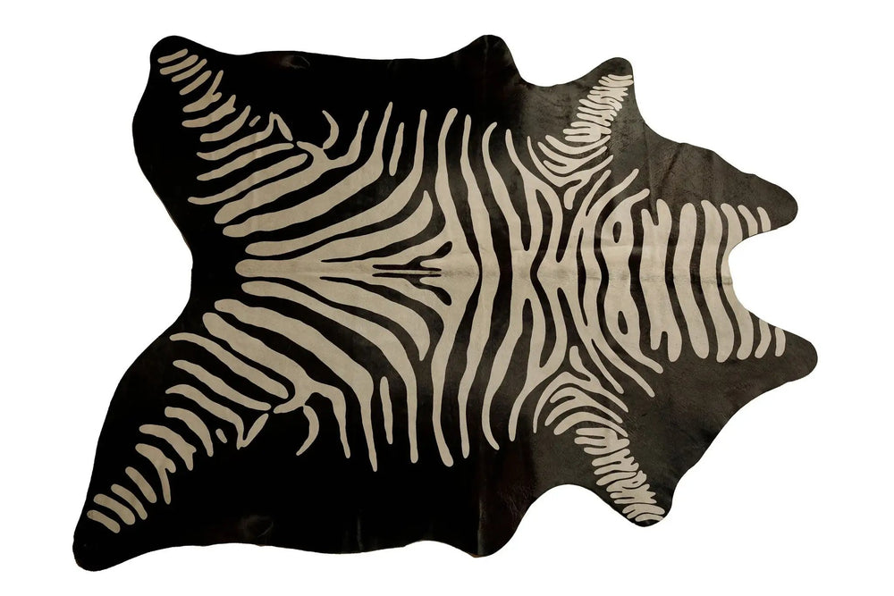 6' X 7' Off White And Black Zebra Print Genuine Cowhide Area Rug - Homeroots