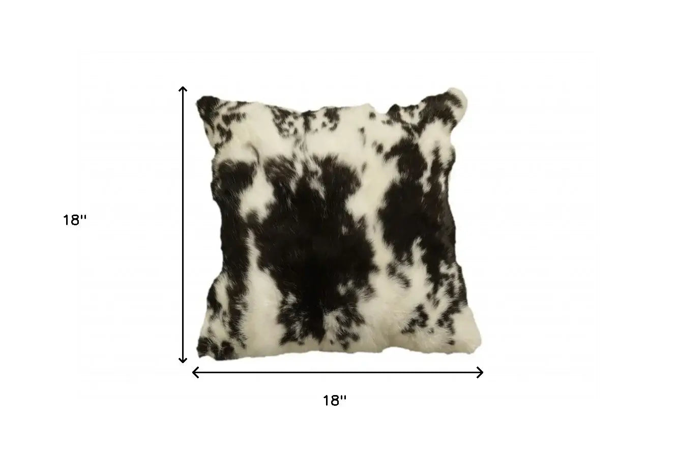 18" X 18" Black And White Rabbit Zippered Natural Fur Animal Print Throw Pillow - Homeroots - Flyclothing LLC