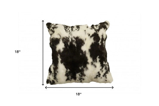 18" X 18" Black And White Rabbit Zippered Natural Fur Animal Print Throw Pillow - Homeroots