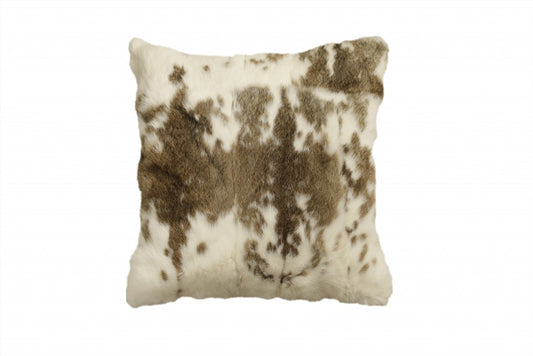 18" X 18" Brown And White Rabbit Zippered Natural Fur Animal Print Throw Pillow - Homeroots