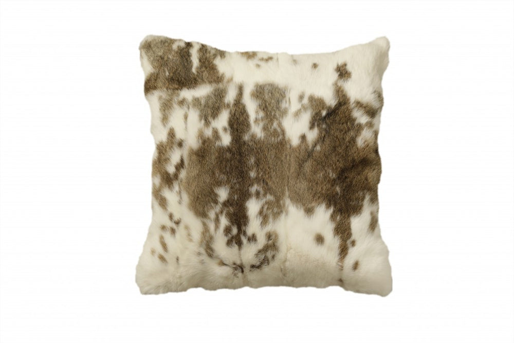 18" X 18" Brown And White Rabbit Zippered Natural Fur Animal Print Throw Pillow - Homeroots - Flyclothing LLC
