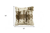 18" X 18" Brown And White Rabbit Zippered Natural Fur Animal Print Throw Pillow - Homeroots