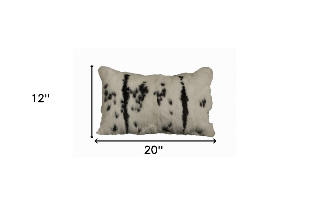 12" X 20" Black And White Rabbit Zippered Natural Fur Animal Print Throw Pillow - Homeroots - Flyclothing LLC