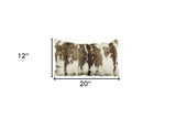 12" X 20" Brown And White Rabbit Natural Fur Throw Pillow - Homeroots