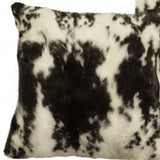 Set of Two 18" Black and White Rabbit Natural Fur Throw Pillow - Homeroots - Flyclothing LLC