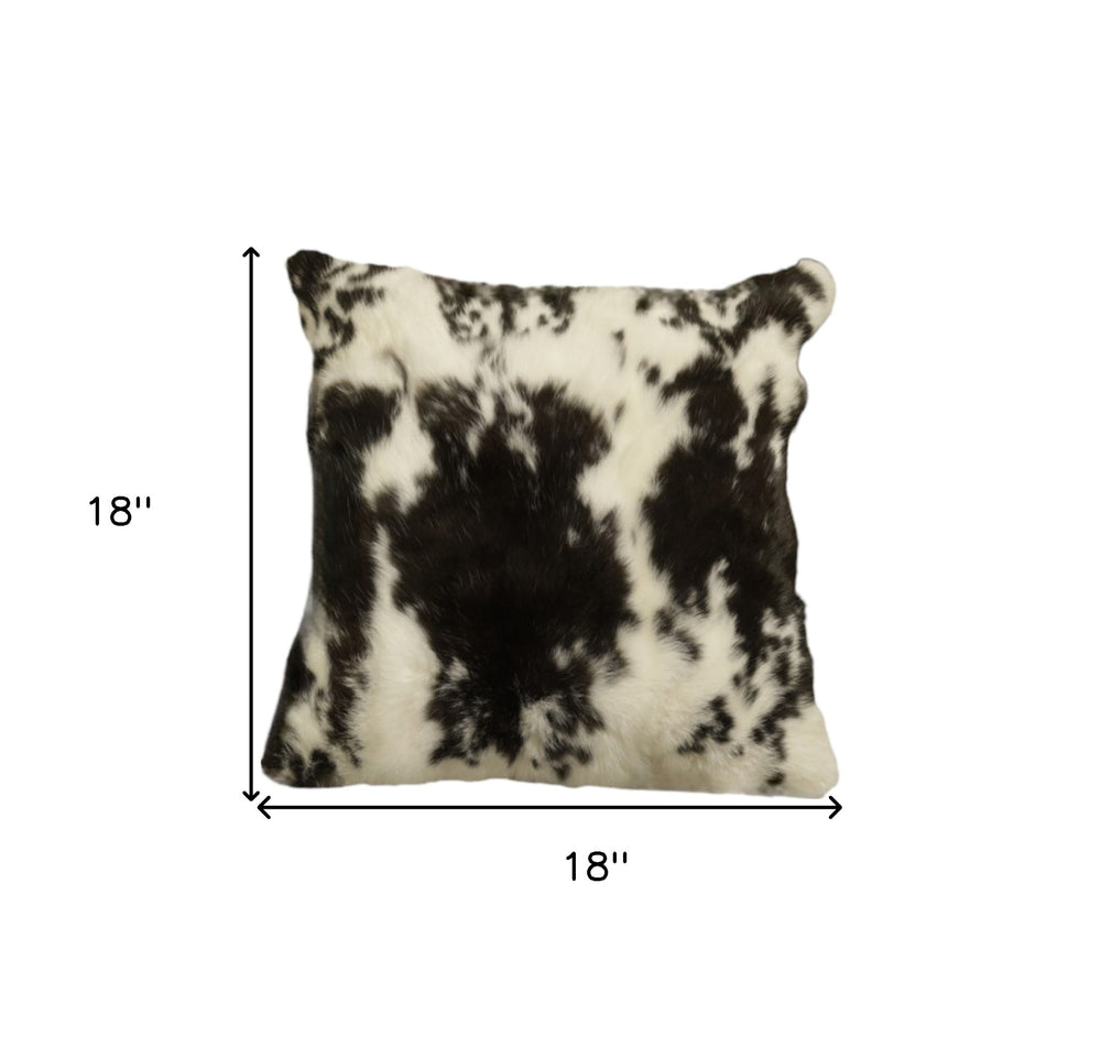 Set of Two 18" Black and White Rabbit Natural Fur Throw Pillow - Homeroots - Flyclothing LLC
