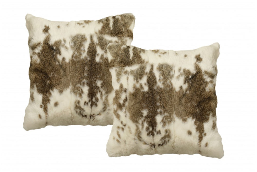 18" X 18" Brown and White Rabbit Animal Print Natural Fur Zippered Pillow - Homeroots - Flyclothing LLC