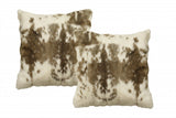 18" X 18" Brown and White Rabbit Animal Print Natural Fur Zippered Pillow - Homeroots