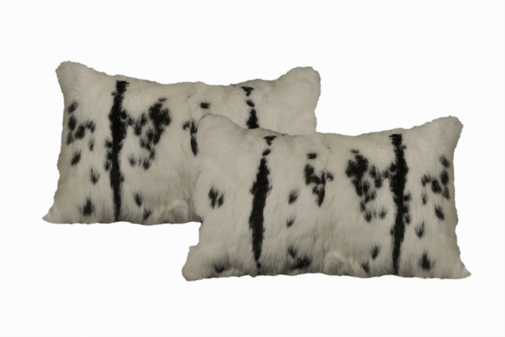 Set Of Two 12" X 20" Black And White Rabbit Zippered Natural Fur Animal Print Throw Pillows - Homeroots - Flyclothing LLC