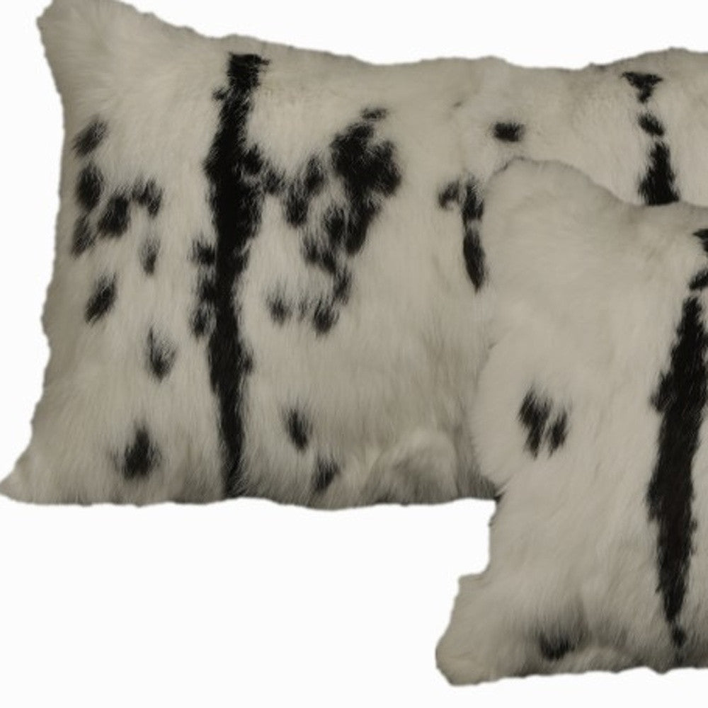 Set Of Two 12" X 20" Black And White Rabbit Zippered Natural Fur Animal Print Throw Pillows - Homeroots - Flyclothing LLC
