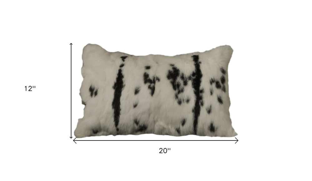 Set Of Two 12" X 20" Black And White Rabbit Zippered Natural Fur Animal Print Throw Pillows - Homeroots - Flyclothing LLC