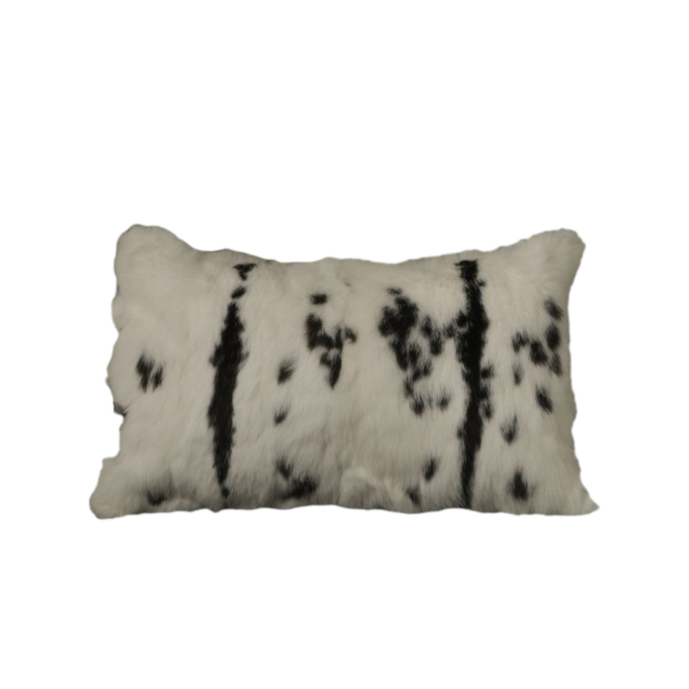 Set Of Two 12" X 20" Black And White Rabbit Zippered Natural Fur Animal Print Throw Pillows - Homeroots - Flyclothing LLC