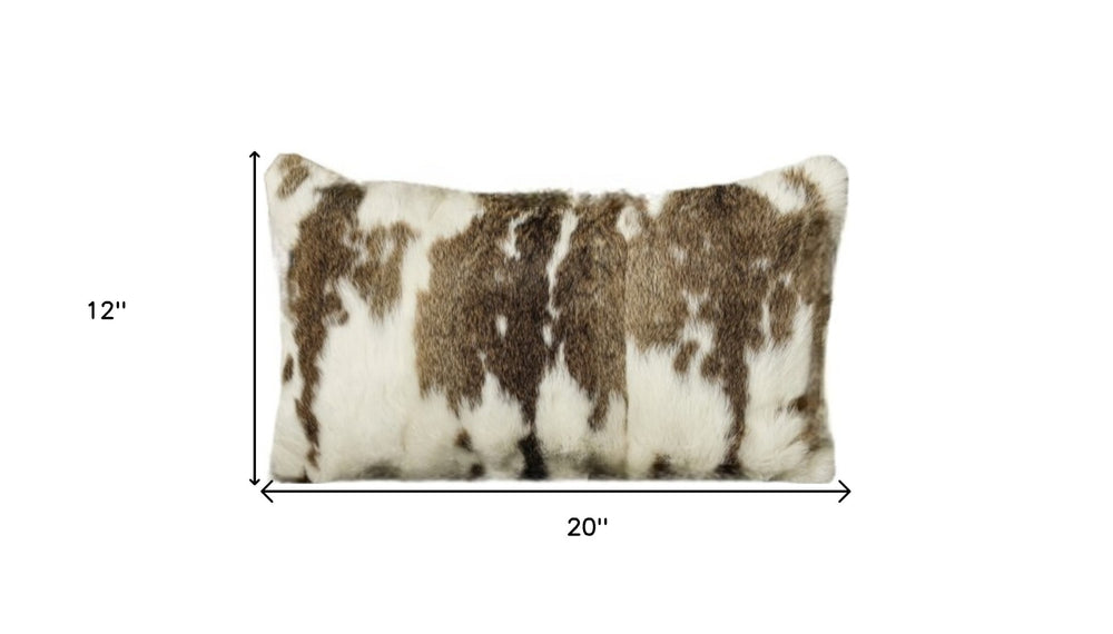 Set of Two 12" X 20" Brown and White Rabbit Natural Fur Throw Pillow - Homeroots - Flyclothing LLC
