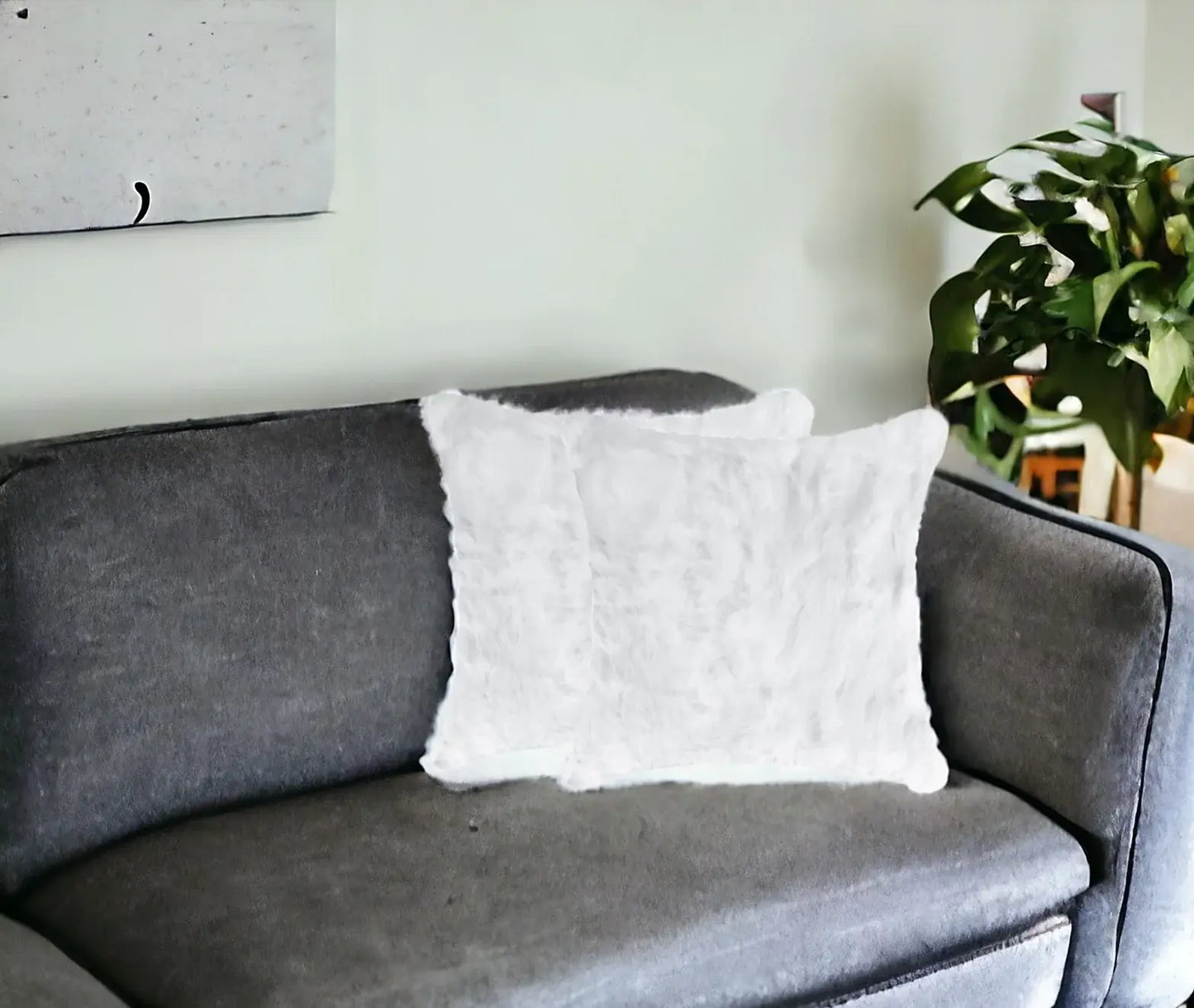 Set Of Two 18" White Rabbit Zippered Natural Fur Throw Pillows - Homeroots - Flyclothing LLC